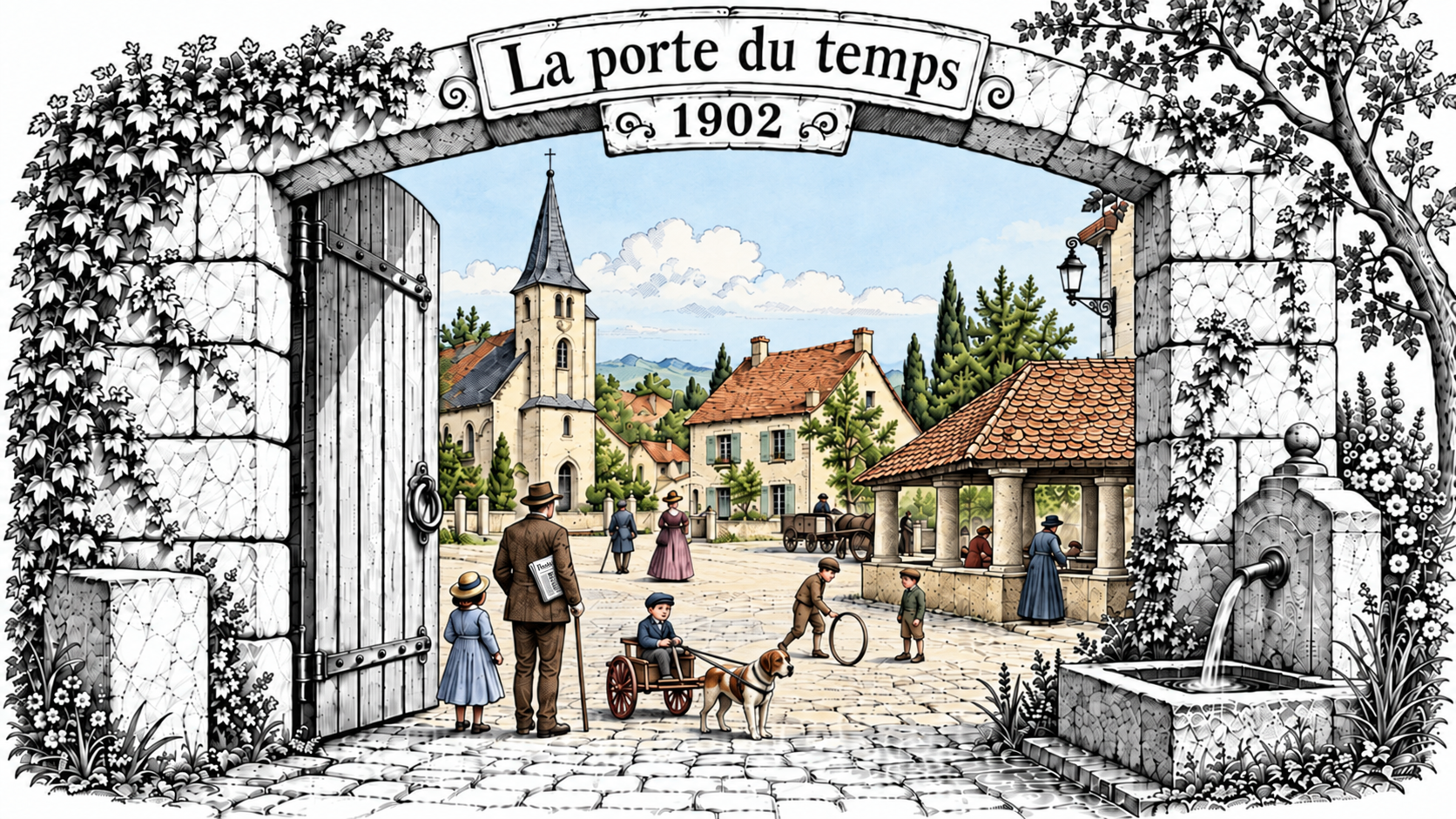 La porte du temps 1902, illustration colorisée
